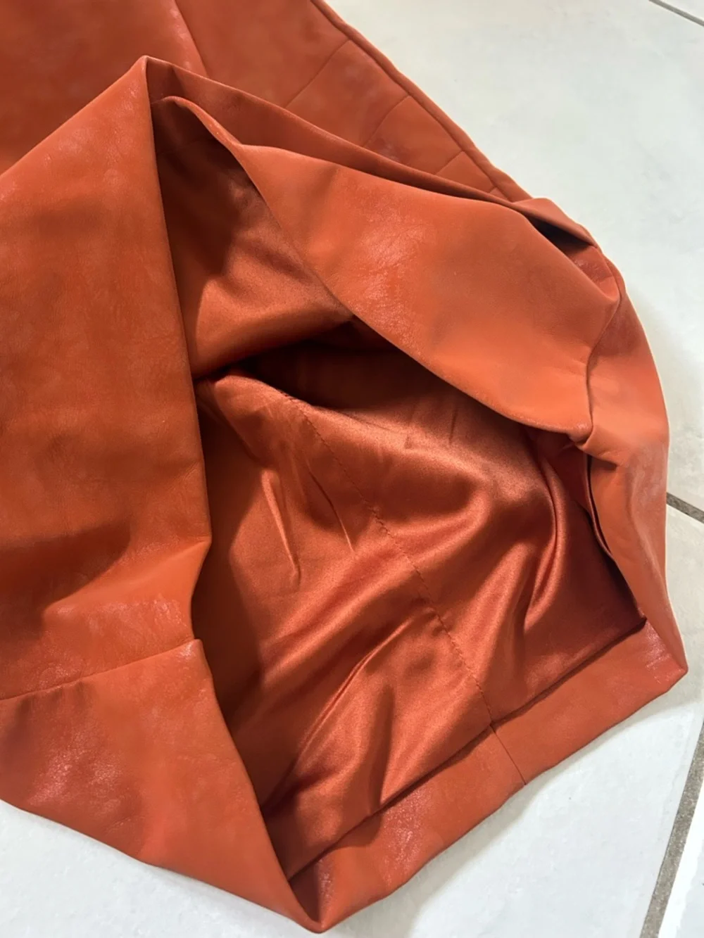 Guess Burnt Orange Faux-Leather Wrap Mini Skirt